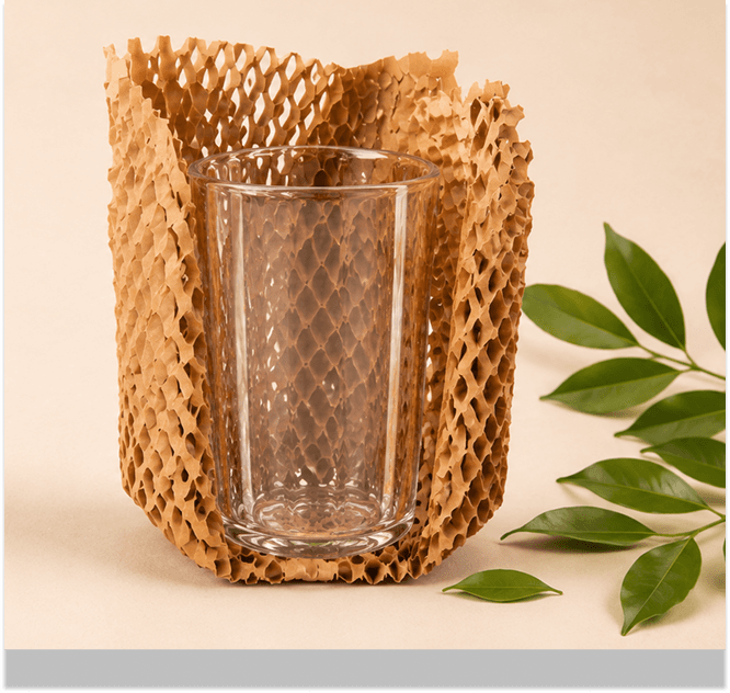 Glass protected with honeycomb paper wrap